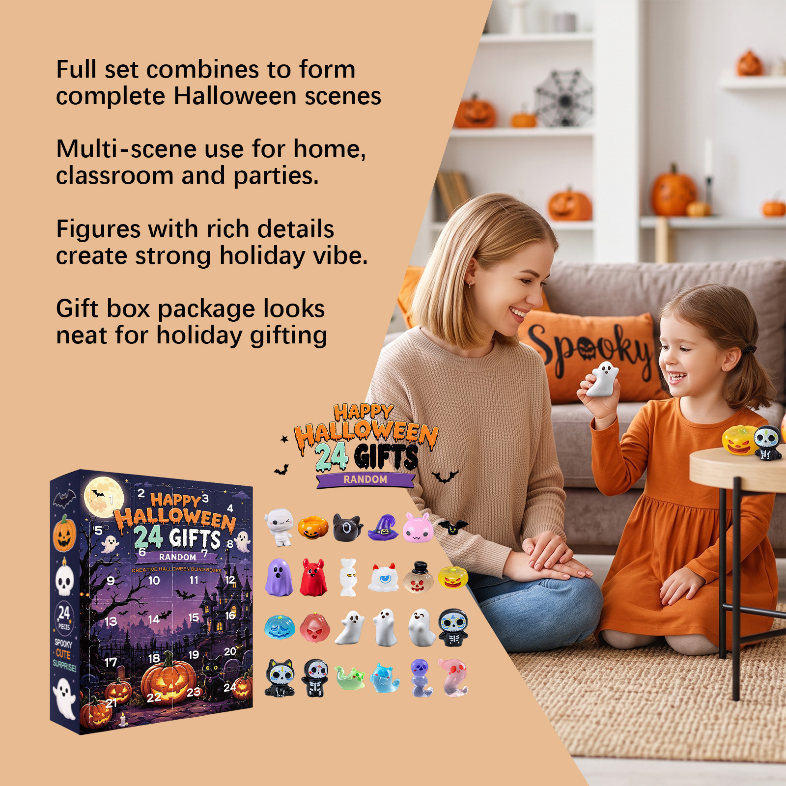 Eeljoy Assorted Halloween Ornament Blind Box Twenty Four Grid Countdown Various Shapes Decoration Gift