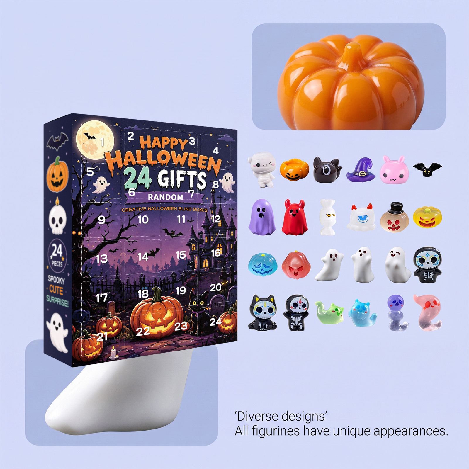 Eeljoy Assorted Halloween Ornament Blind Box Twenty Four Grid Countdown Various Shapes Decoration Gift