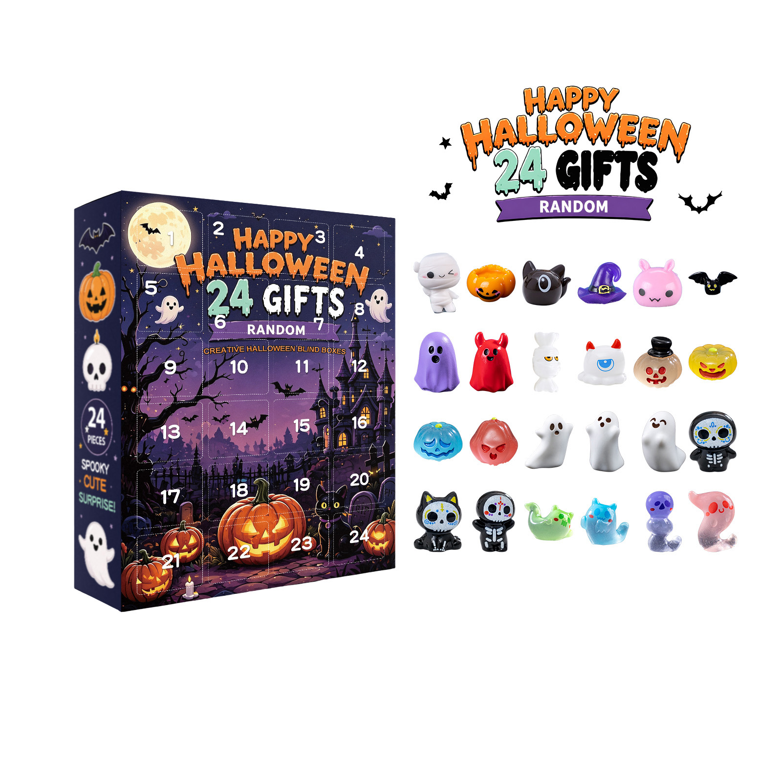 Eeljoy Assorted Halloween Ornament Blind Box Twenty Four Grid Countdown Various Shapes Decoration Gift
