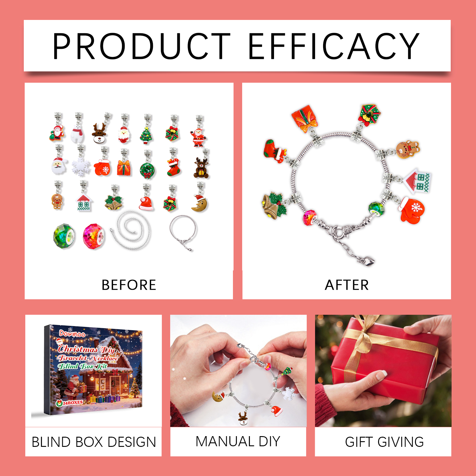 Dowmoo 24 Grid Christmas Diy Bracelet Necklace Blind Box Festive Fun Tiny Jewelry Creative Kit