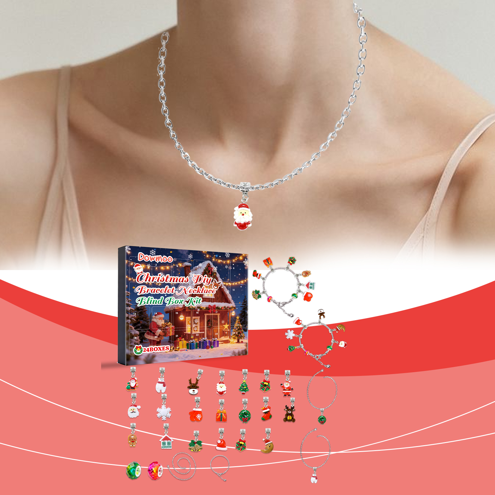 Dowmoo 24 Grid Christmas Diy Bracelet Necklace Blind Box Festive Fun Tiny Jewelry Creative Kit