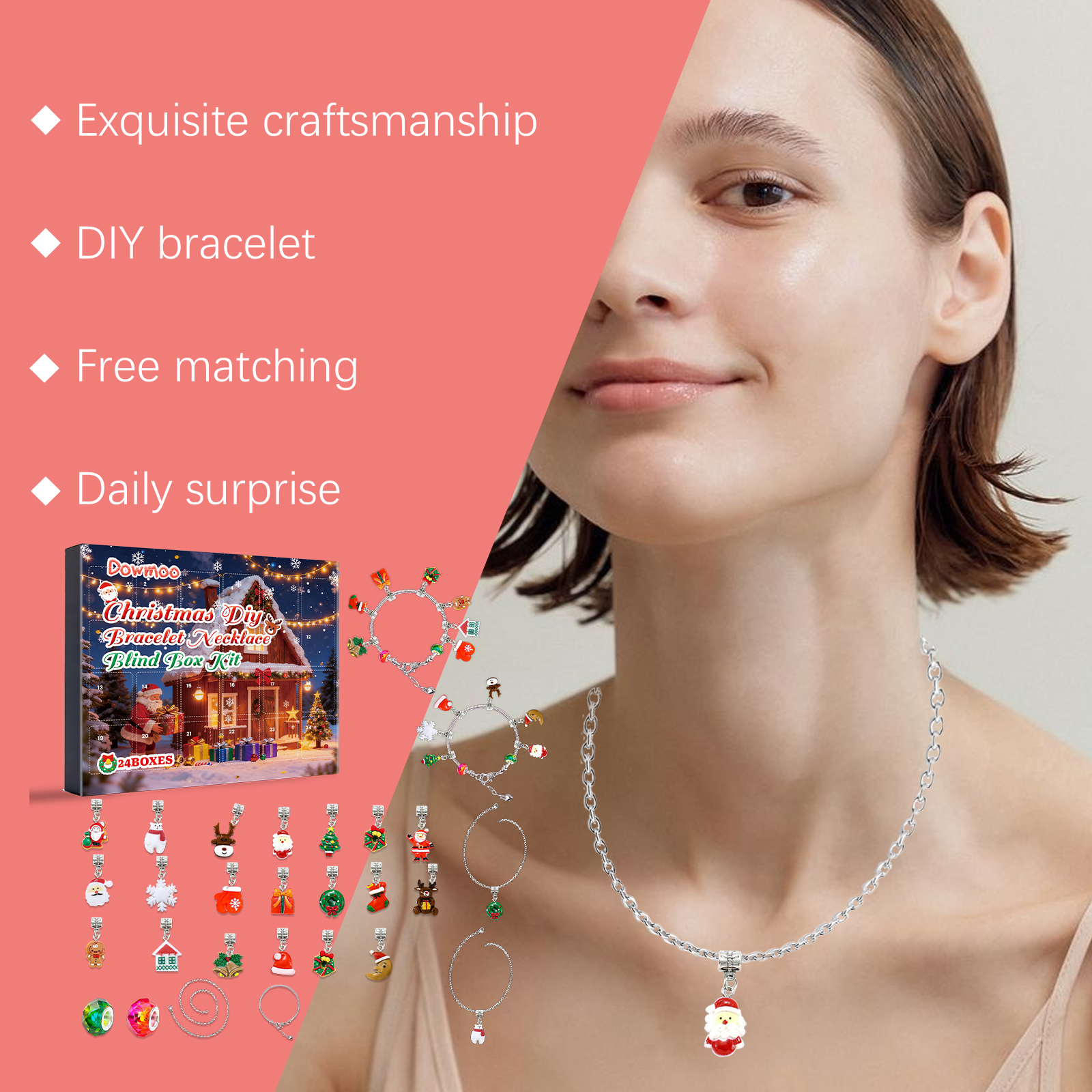 Dowmoo 24 Grid Christmas Diy Bracelet Necklace Blind Box Festive Fun Tiny Jewelry Creative Kit
