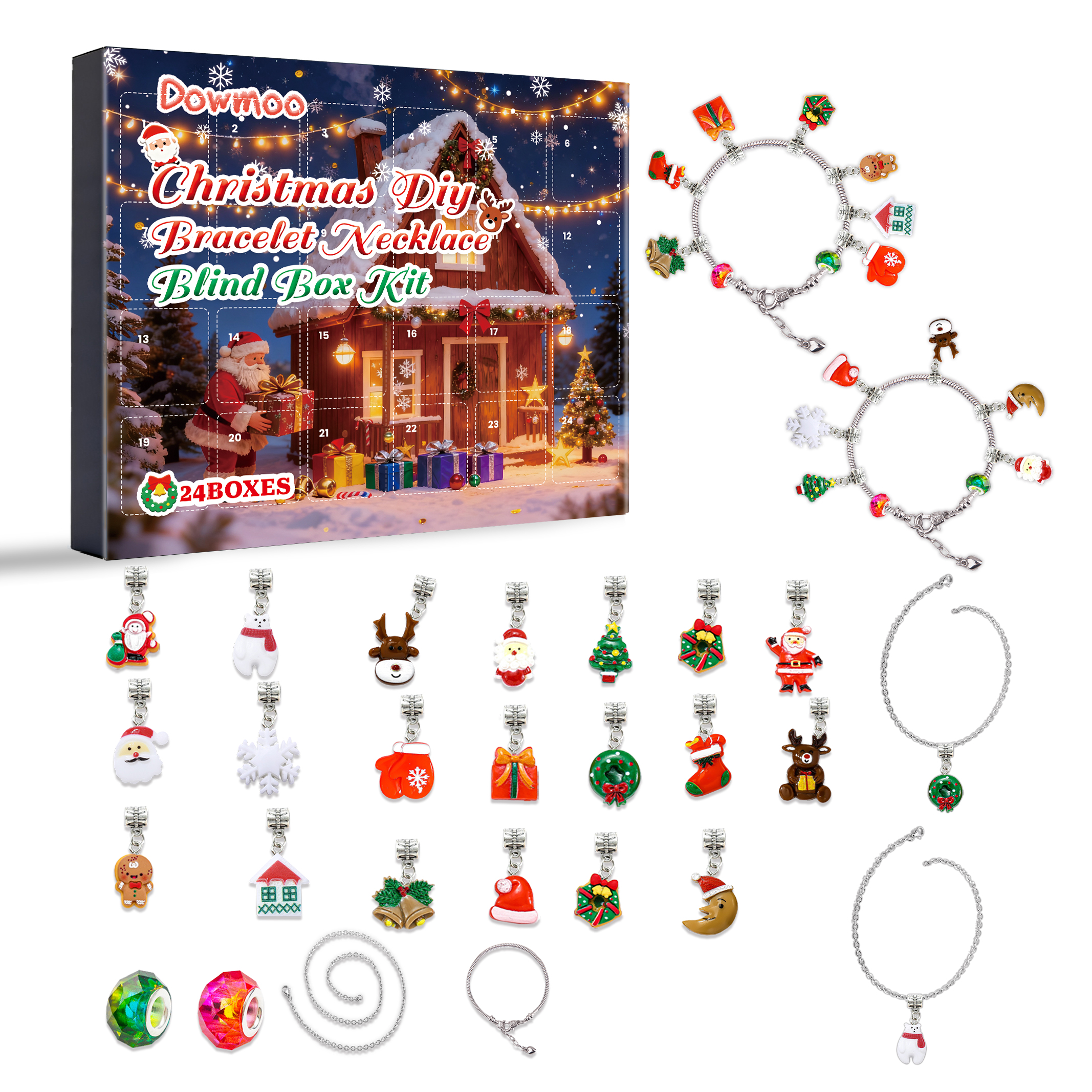 Dowmoo 24 Grid Christmas Diy Bracelet Necklace Blind Box Festive Fun Tiny Jewelry Creative Kit