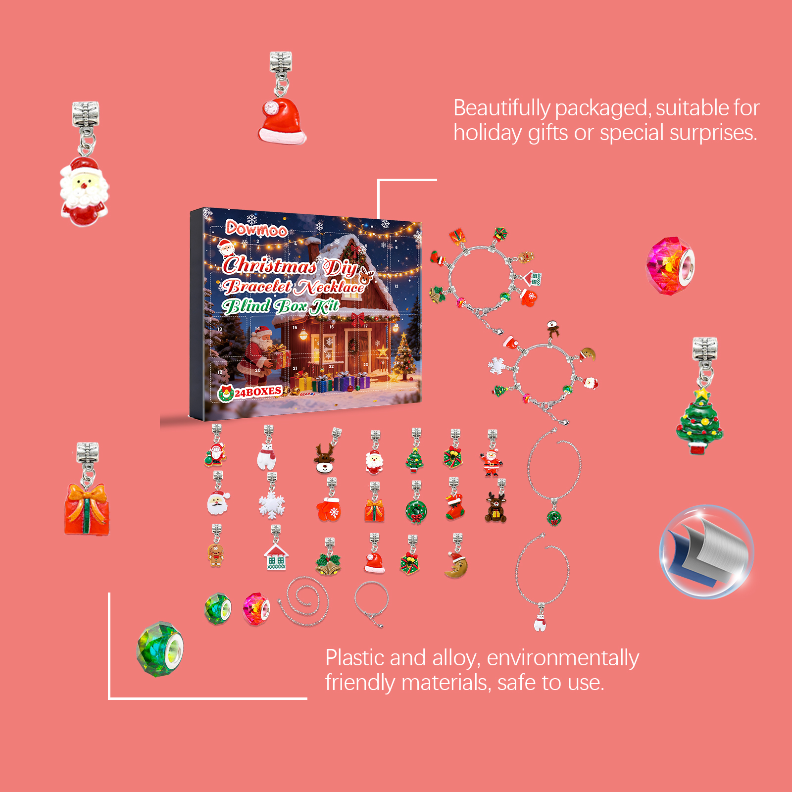 Dowmoo 24 Grid Christmas Diy Bracelet Necklace Blind Box Festive Fun Tiny Jewelry Creative Kit