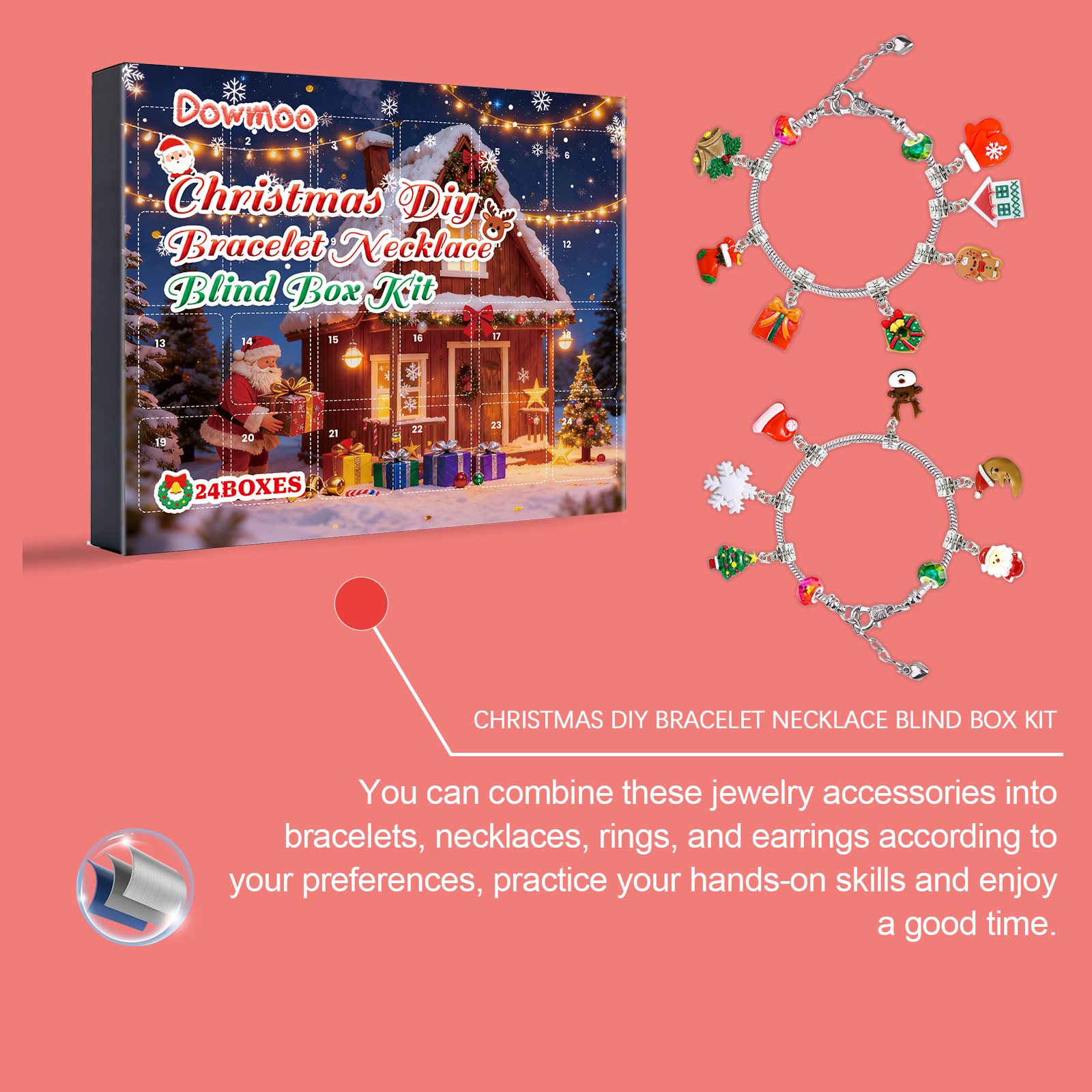 Dowmoo 24 Grid Christmas Diy Bracelet Necklace Blind Box Festive Fun Tiny Jewelry Creative Kit