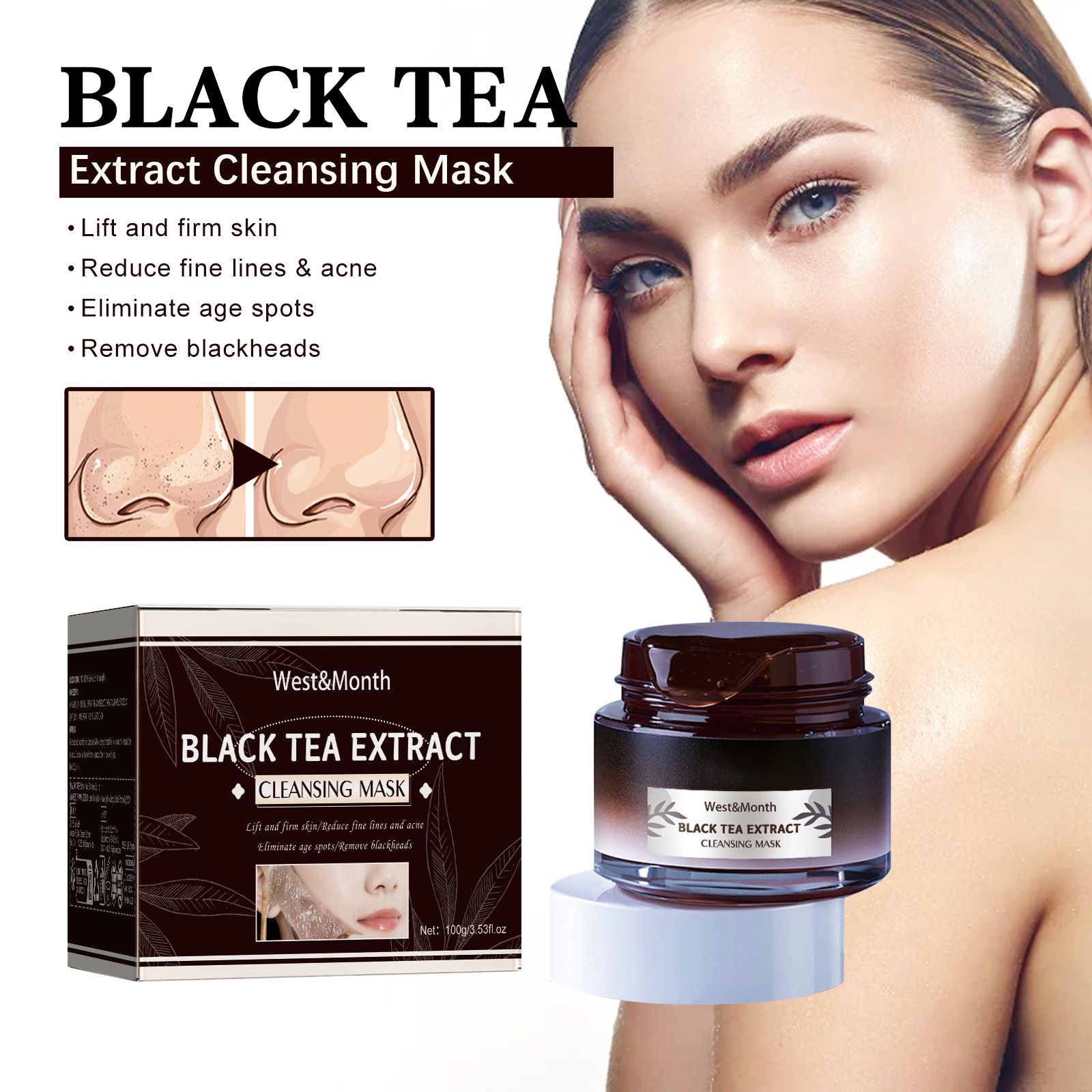 Black Tea Peel Off Mask Pore Refining Brightening Moisturizing For Daily Face Care