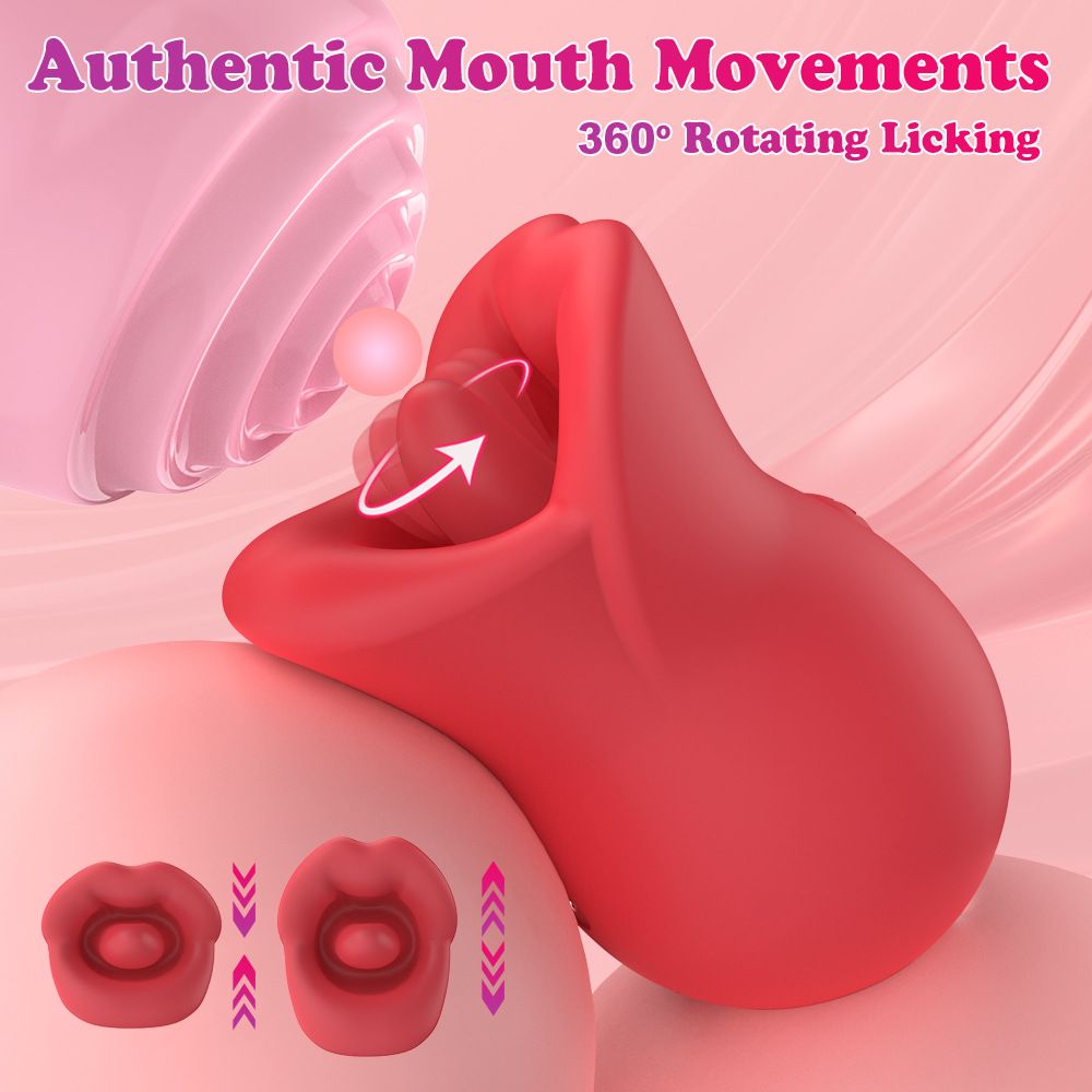 (Pink) Women Vibrator Sex Toys Dildo Rotating Biting Tongue Licking Masturbator Female Massager Adult Toys
