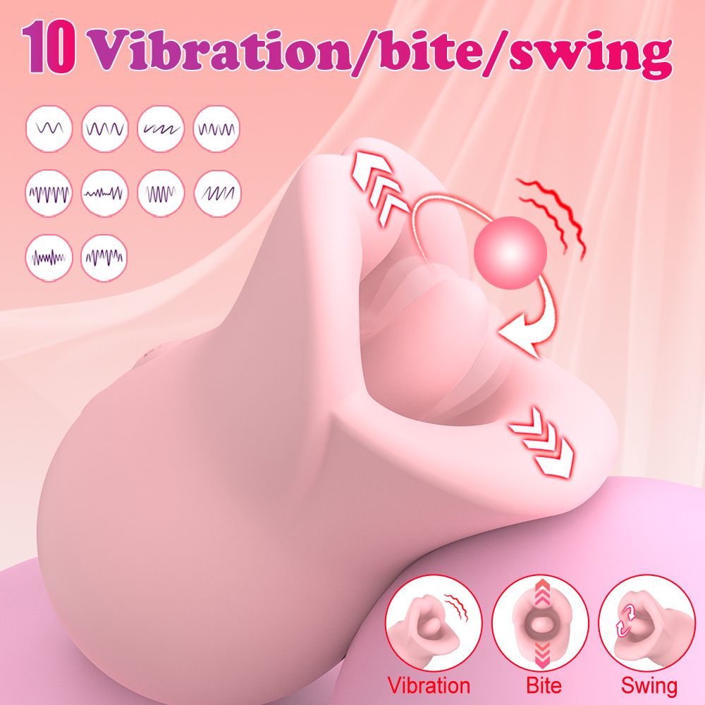 (Pink) Women Vibrator Sex Toys Dildo Rotating Biting Tongue Licking Masturbator Female Massager Adult Toys