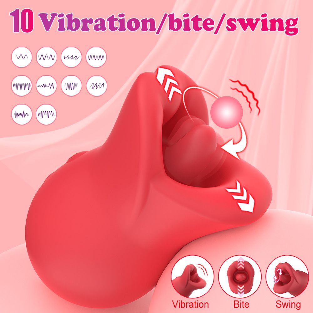 (Pink) Women Vibrator Sex Toys Dildo Rotating Biting Tongue Licking Masturbator Female Massager Adult Toys