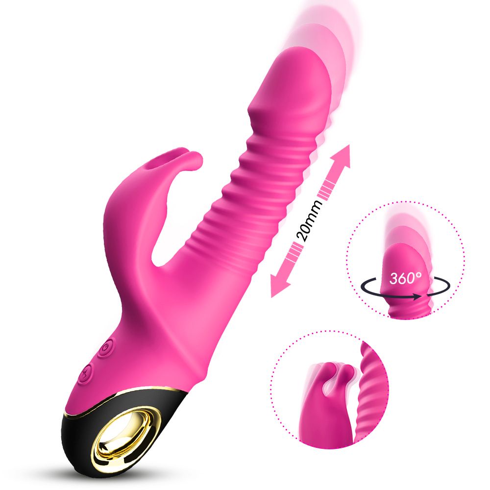 (Rose Red) Vibrating Wand Vibrator for Women Adult Sex Toy Dildos G-Spot Vibrators Telescopic Swinging Rabbit Head Female Masturbator