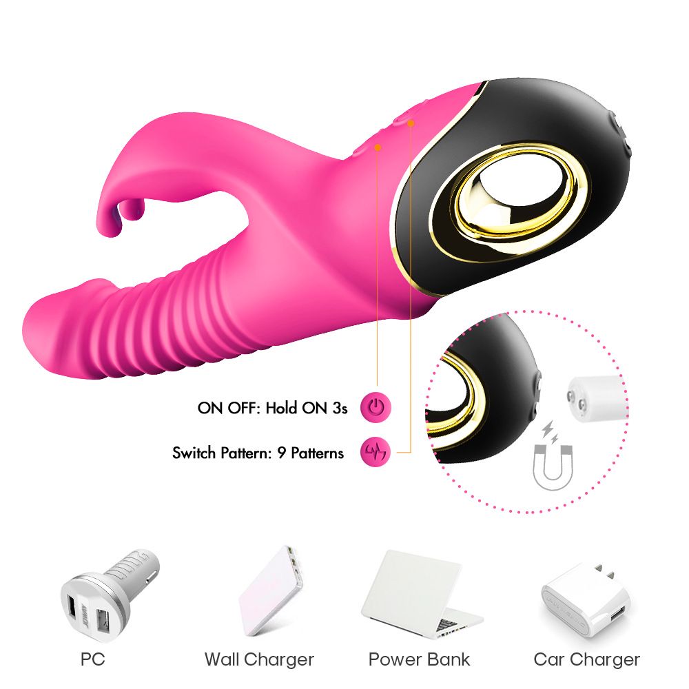 (Rose Red) Vibrating Wand Vibrator for Women Adult Sex Toy Dildos G-Spot Vibrators Telescopic Swinging Rabbit Head Female Masturbator