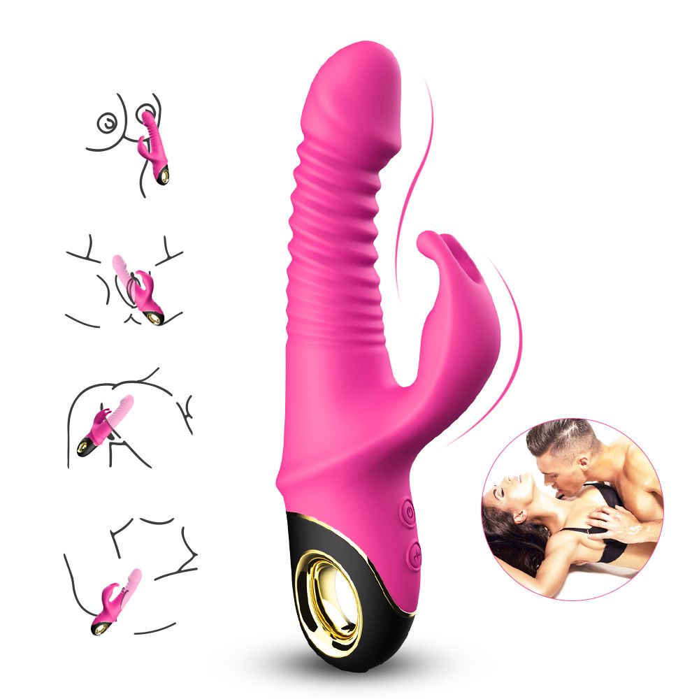 (Rose Red) Vibrating Wand Vibrator for Women Adult Sex Toy Dildos G-Spot Vibrators Telescopic Swinging Rabbit Head Female Masturbator