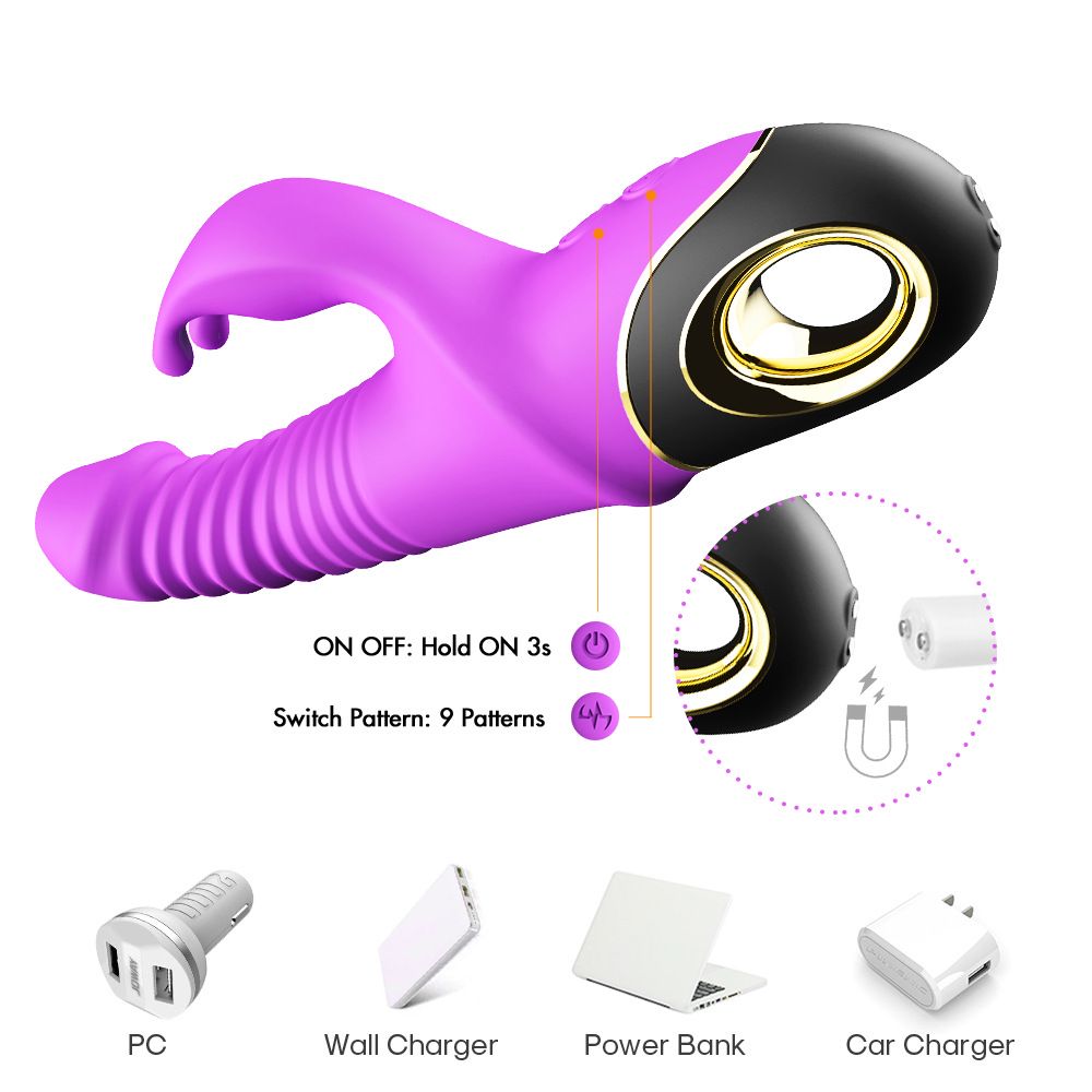 (Rose Red) Vibrating Wand Vibrator for Women Adult Sex Toy Dildos G-Spot Vibrators Telescopic Swinging Rabbit Head Female Masturbator