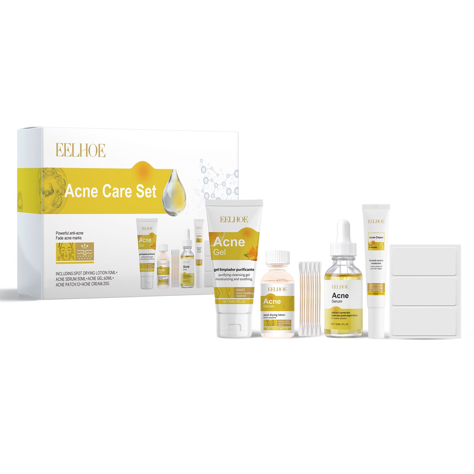 Acne Prone Skin Care Set With Essence Gel Cream And Patches For Daily Blemish Care