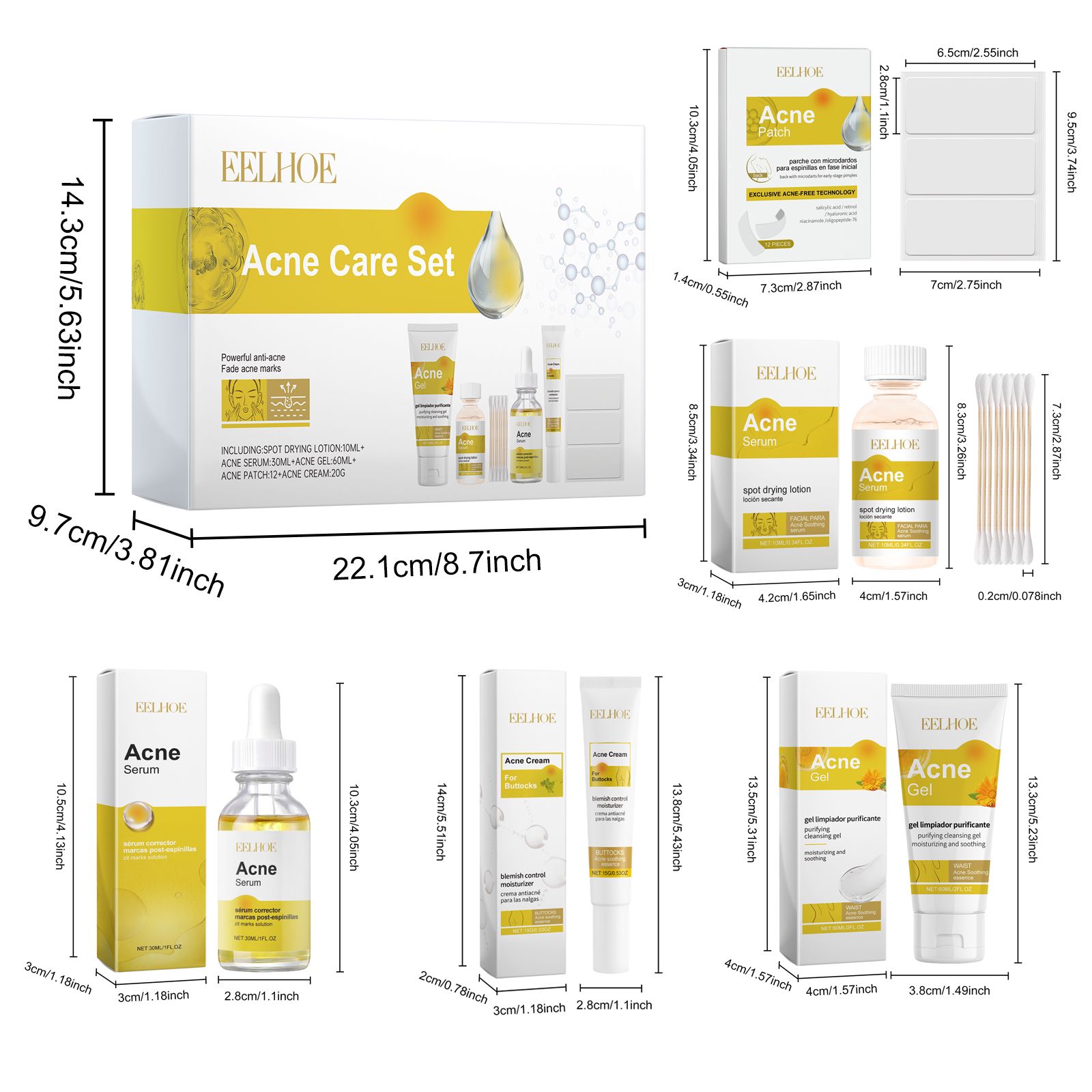 Acne Prone Skin Care Set With Essence Gel Cream And Patches For Daily Blemish Care