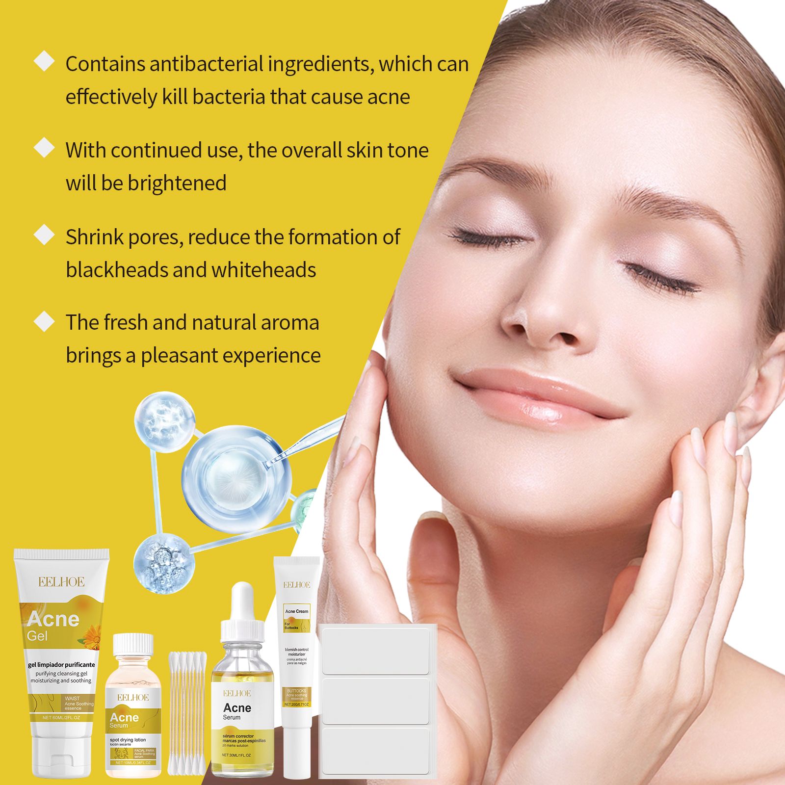 Acne Prone Skin Care Set With Essence Gel Cream And Patches For Daily Blemish Care