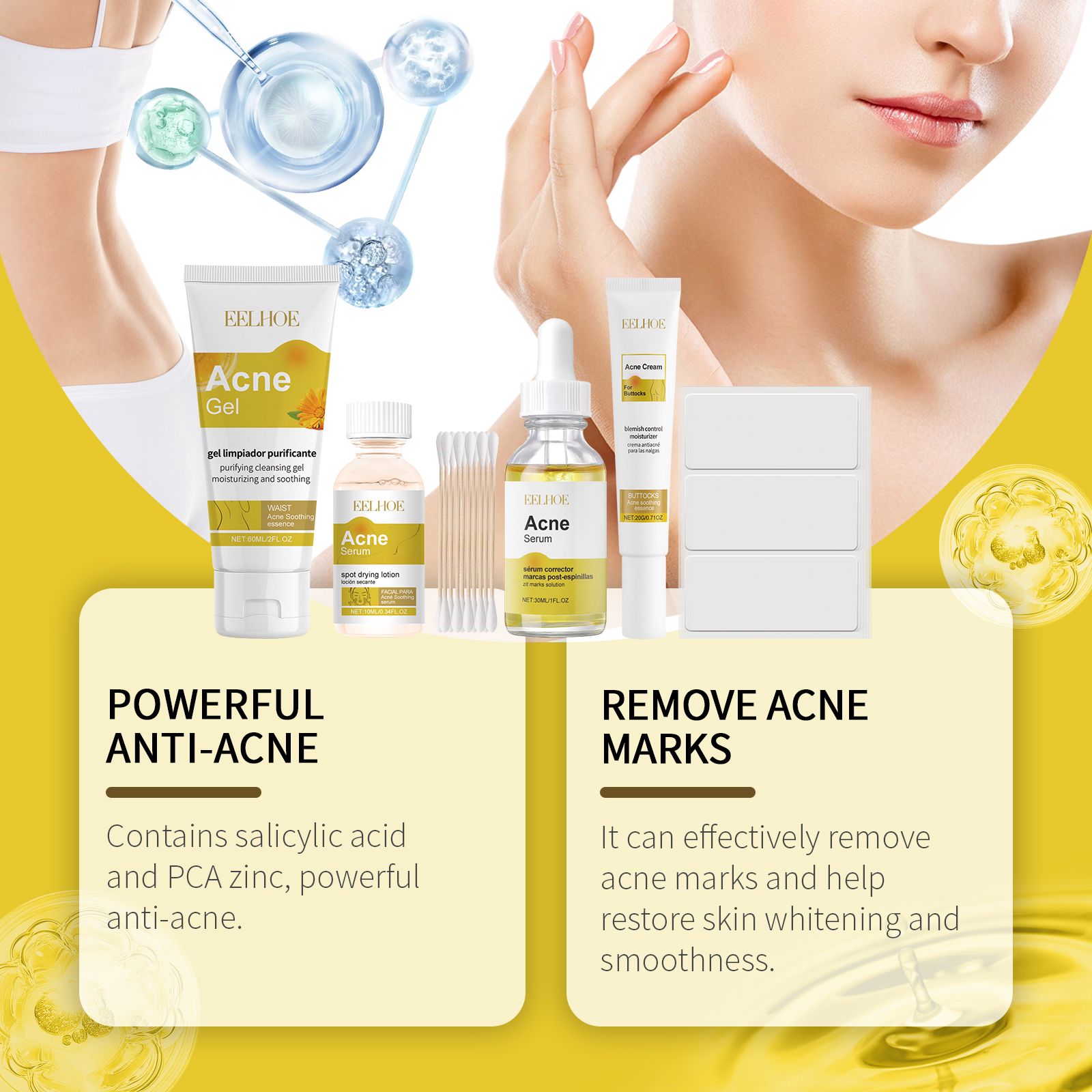 Acne Prone Skin Care Set With Essence Gel Cream And Patches For Daily Blemish Care