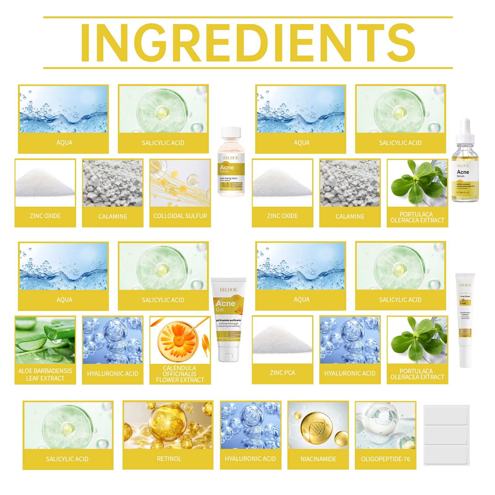 Acne Prone Skin Care Set With Essence Gel Cream And Patches For Daily Blemish Care