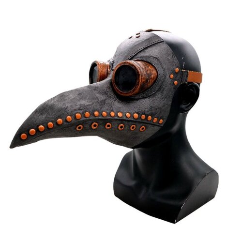 (Gray) Plague Doctor Mask Faux Leather Steampunk Halloween 2021