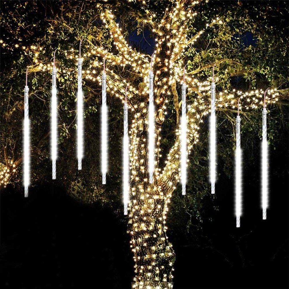 10 Tubes 30CM 360 LED Solar Meteors Rain Lights, String Lights(White)