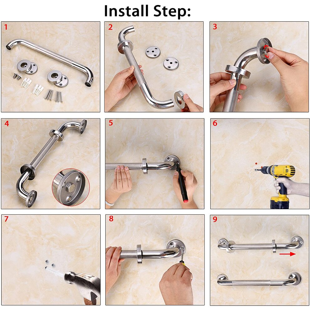 (16 inches/40cm) BTSKY Stainless Steel Bath Grab Shower Handle with Anti-Slip Grip - Dis