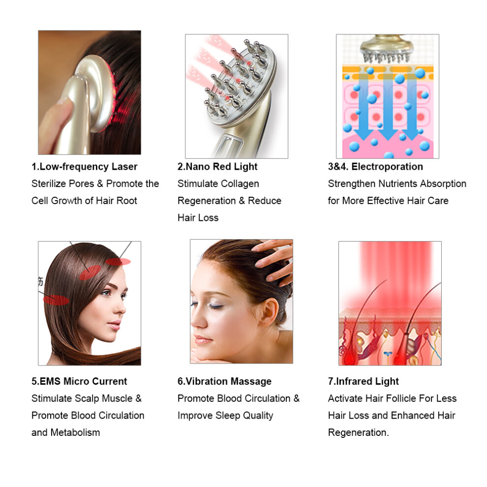 Laser Hair Growth Massage Comb Anti Hair Loss Massager EMS Vibration Massager Brushes Hair Regrowth Comb