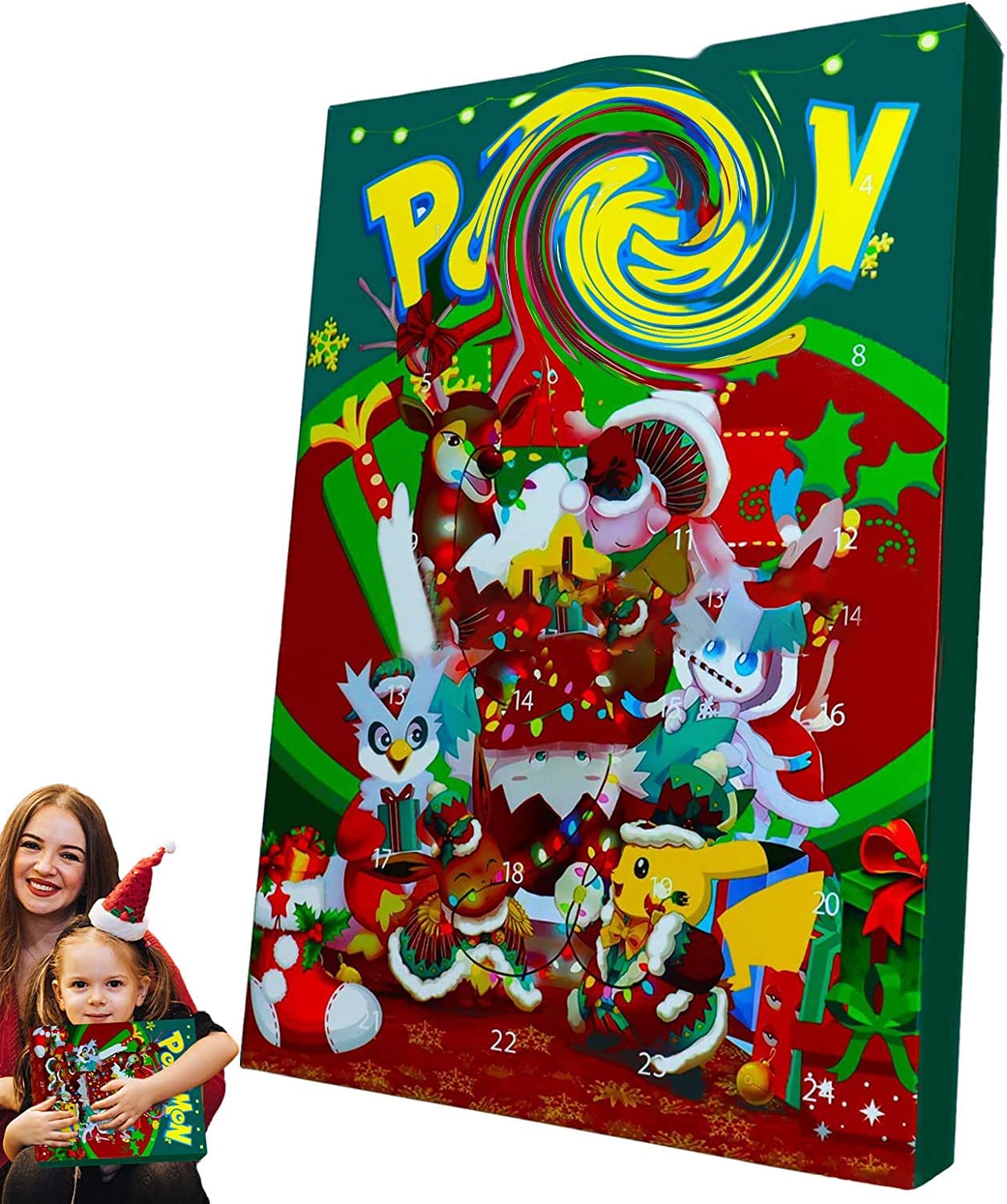 Advent Calendar 2022 Christmas Countdown Calendar with 24pcs Magic Days Anime Pokemon Figures Collectible Figures Doll Surprise Toys Xmas Gifts for Kids Boys and Girls