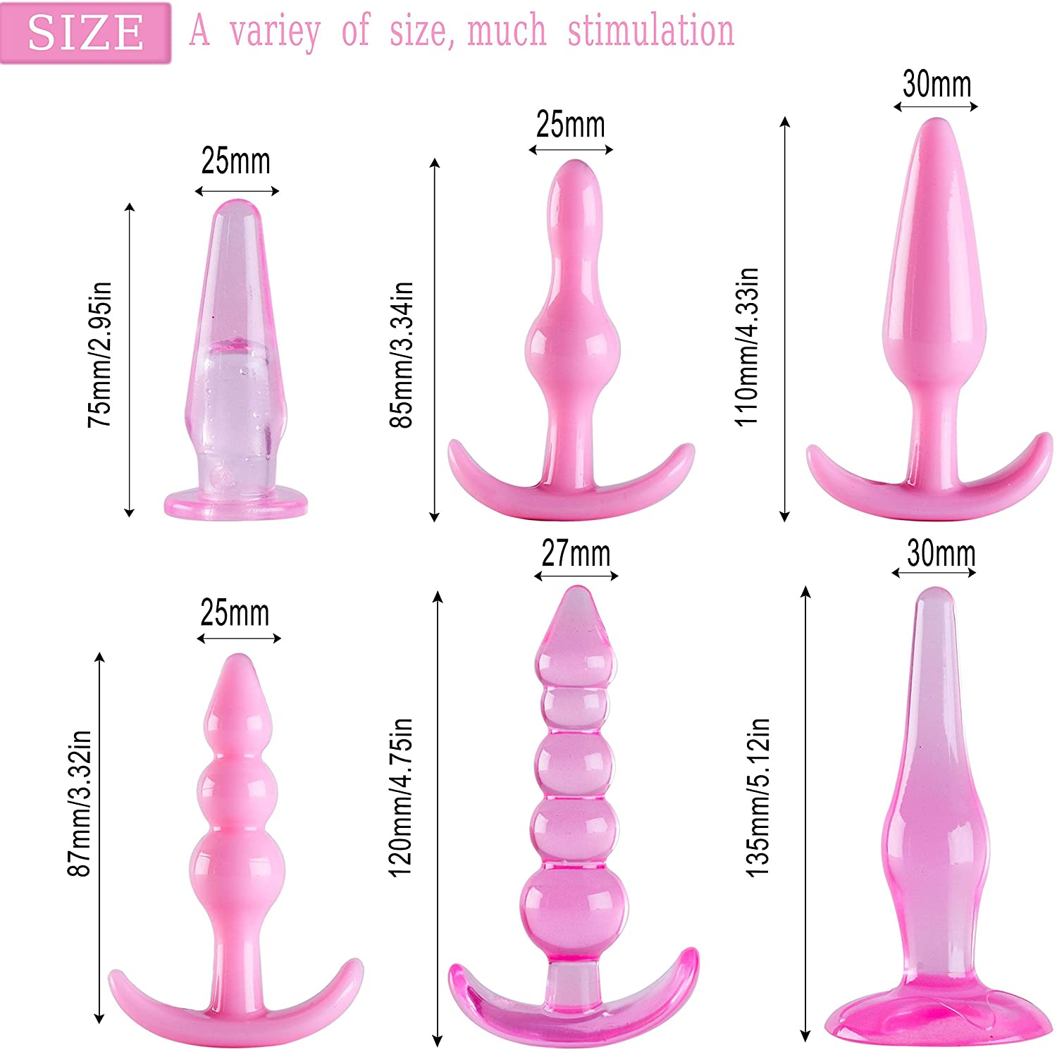 Butt Plug Prostate Massager Anal Plug Female Male Adult Sex Toys Anal Beads Masturbation Tool 6PCS Portable Anal Training Kit Massaging Device for Couples Beginniers Advanced Users Solo Play