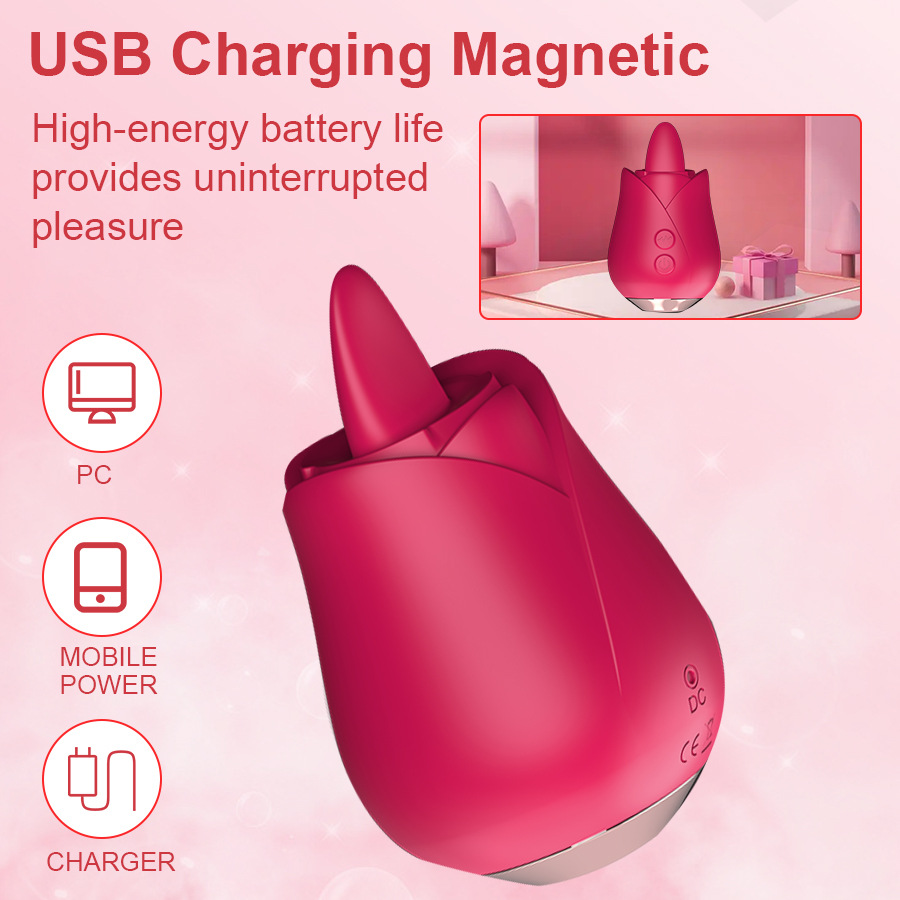 (Red) Vibrator Toy for Women Egg Vibrators Tongue Licking Clitoral Vibrator G Spot Stimulator Massager Adult Toys Flower Shape with 5 Vibrating Modes for Clitoris Nipple Sexual Stimulation Sex Toys for Women Couples Pleasure Games