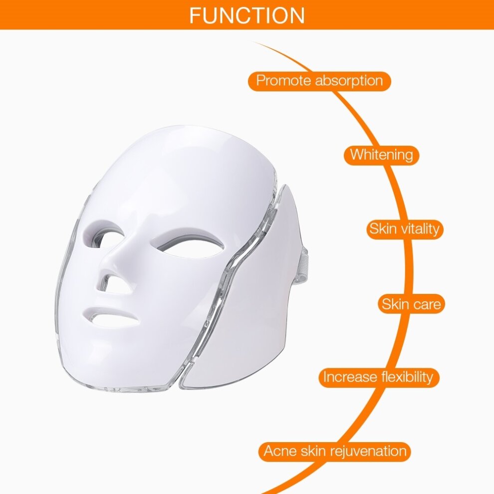 LED Facial Mask With Neck Care Treatment Beauty Anti Acne Therapy Whitening LED Mask 7 Colors Light
