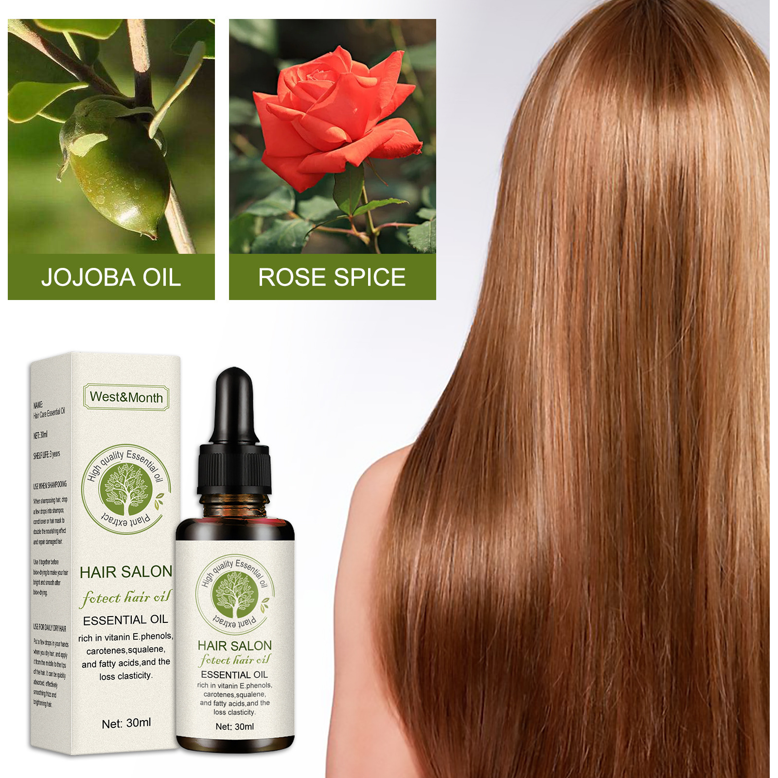 Hair Care Essential Oil Hair Treatment Serum Improve Dry Hair Prevent Frizz Split Ends and Repair Damage Hair 30ml