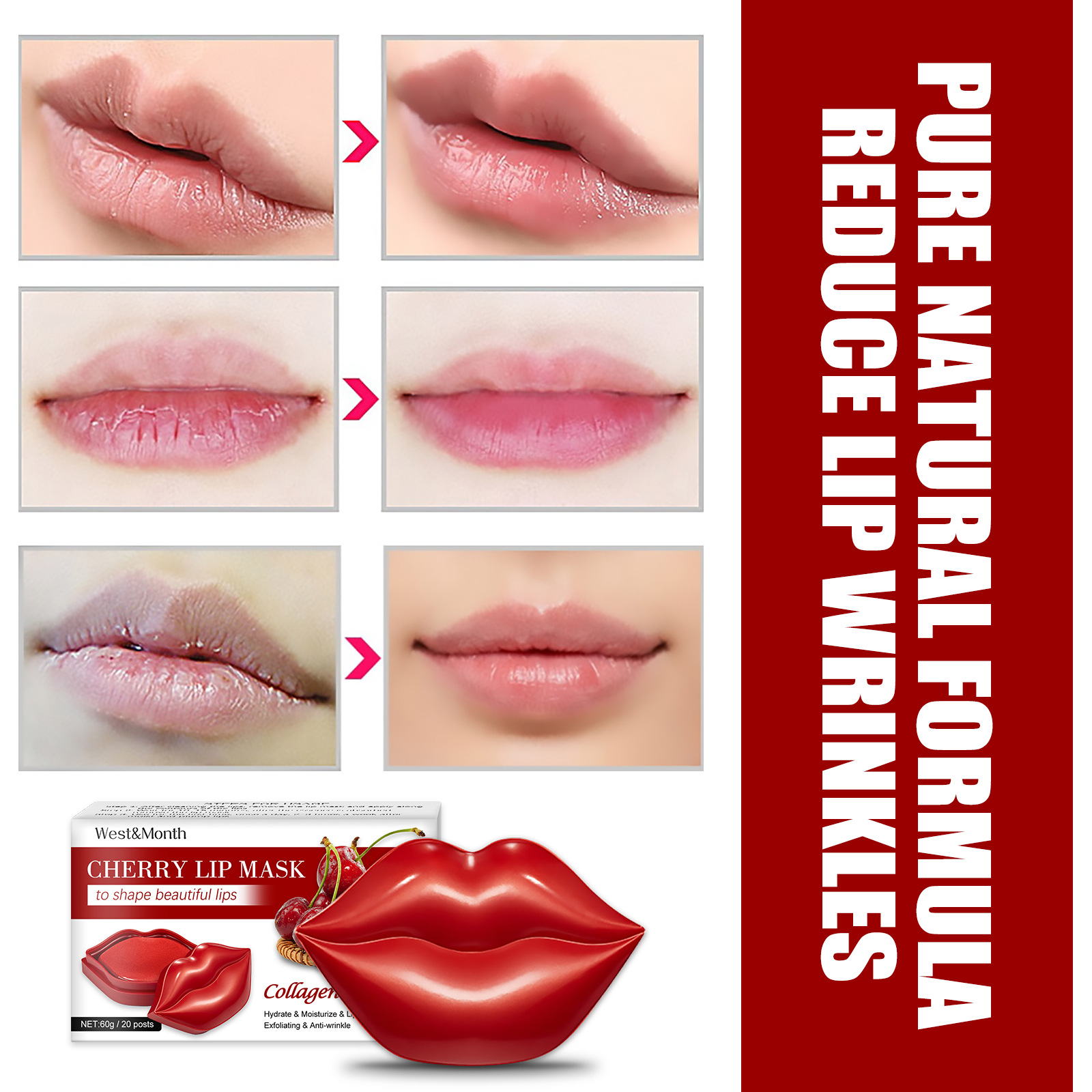 Cherry Lip Mask Lip Plumper Moisturizing Nourishing Anti Wrinkle Lips Pad Diminishing Lip Lines Lip Care Beauty Cosmetics