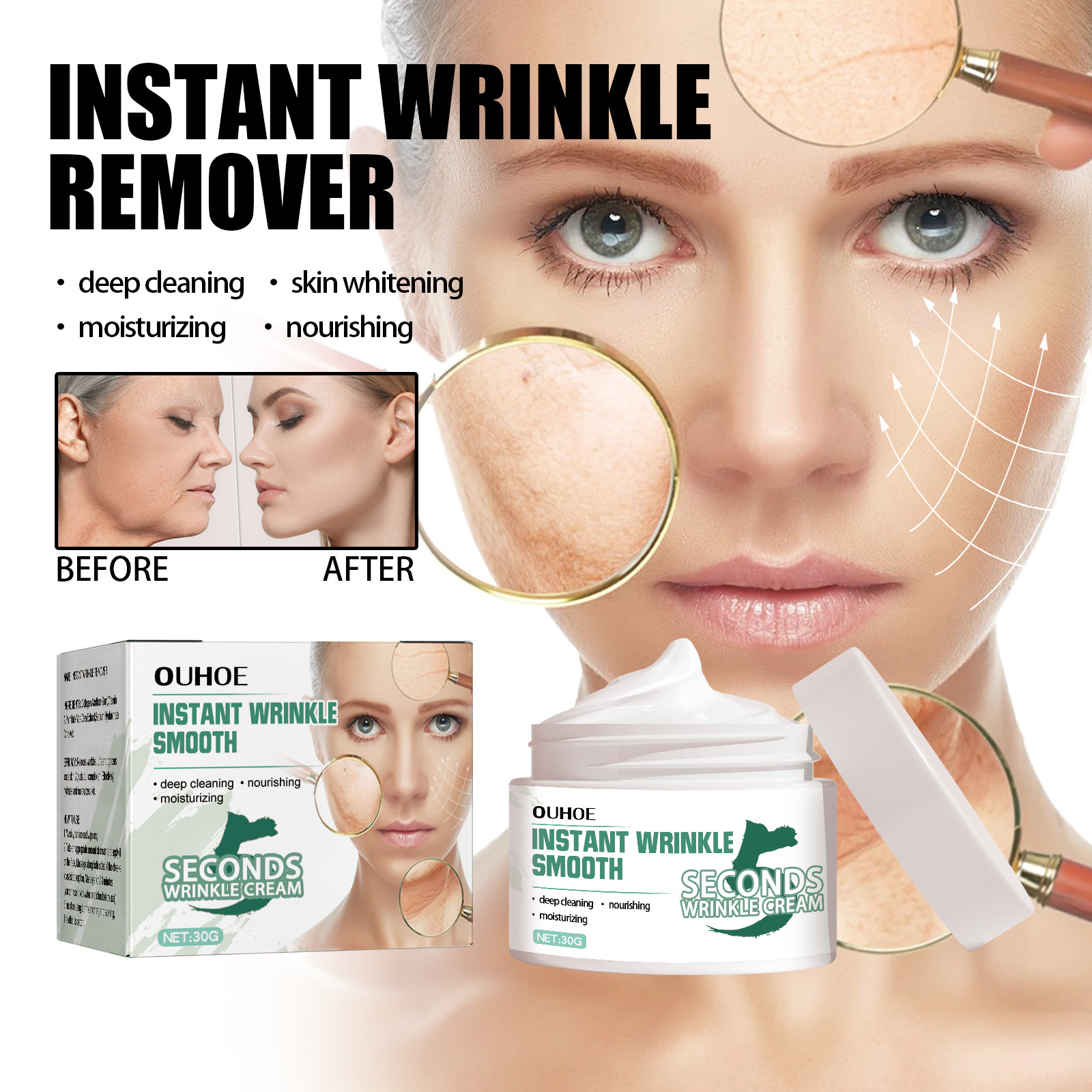 Face Cream Wrinkles Removal Cream 5 Seconds Lifting Firming Anti-aging Fade Eyes Puffiness Fine Lines Moisturizing Skin Rejuvenation