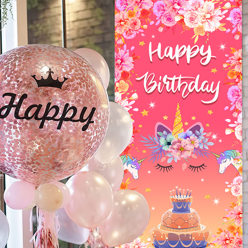Happy Birthday Cake Garden Banner Unicorn Cartoon Printing Outdoor Sign Lawn Sign House Sign Poster Party Decoration