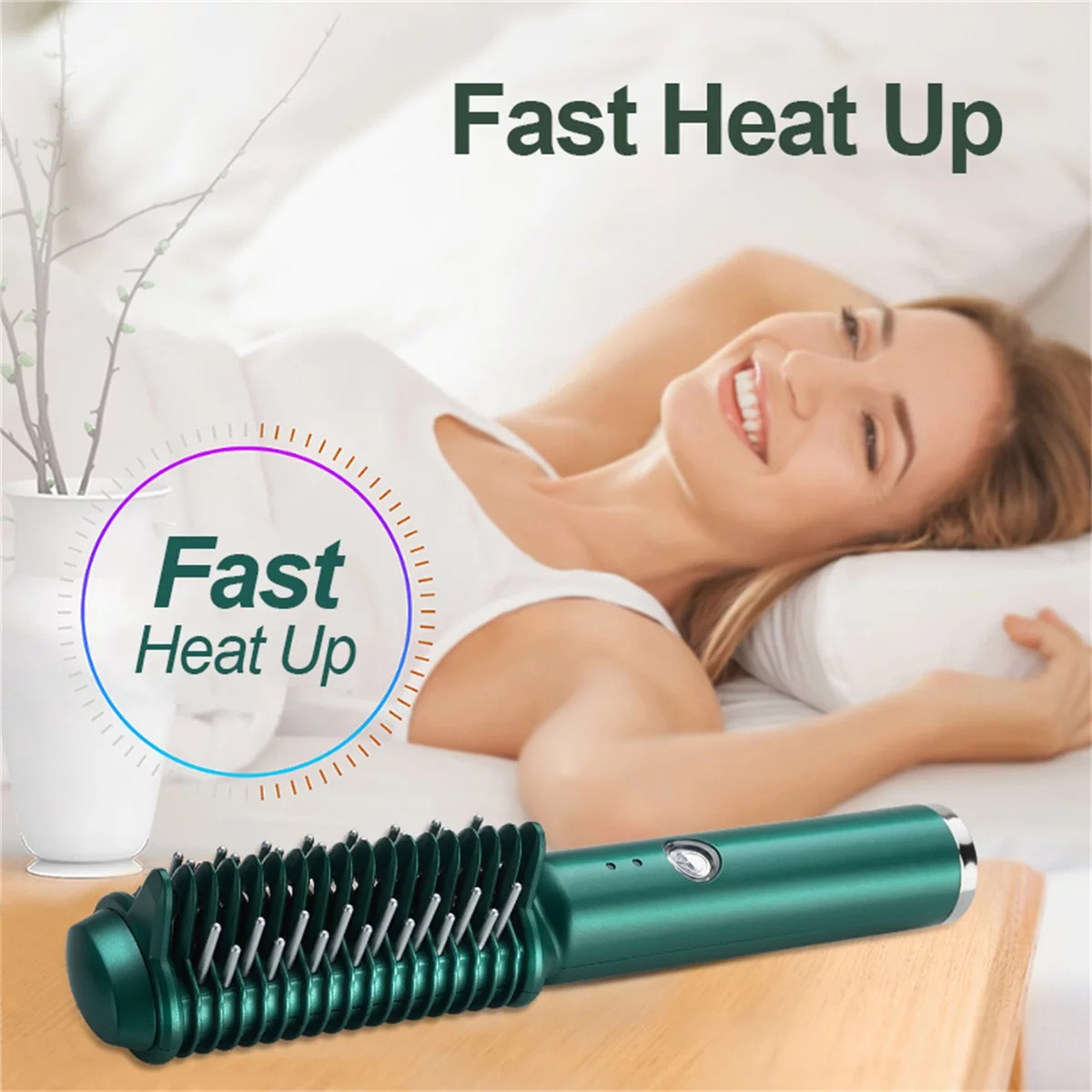 Hair Straightener Anti-scalding Ceramic Hair Curler 2 in 1 Electric Hair Comb Wireless Curling Iron Hair Brush Fast Heating USB Rechargeable