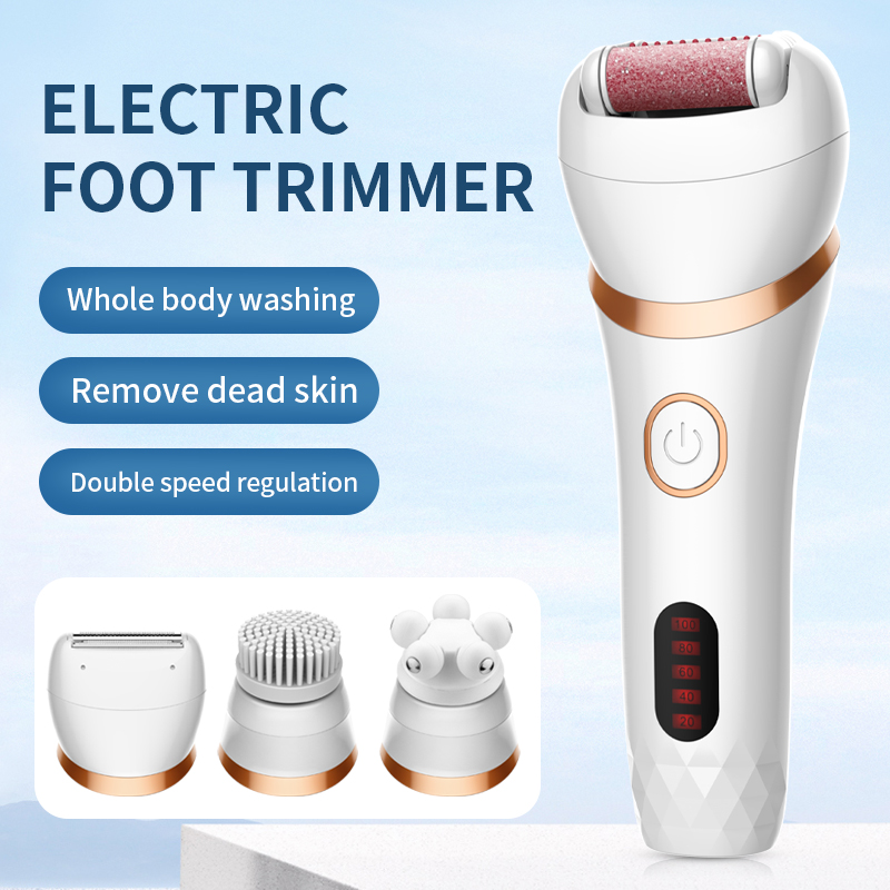 Electric Foot File 4 in 1 Electric Callus Remover with Electric Razors Massage Head Cleansing Brush Rechargeable 2 Speeds for Dead Hard Cracked Dry Skin