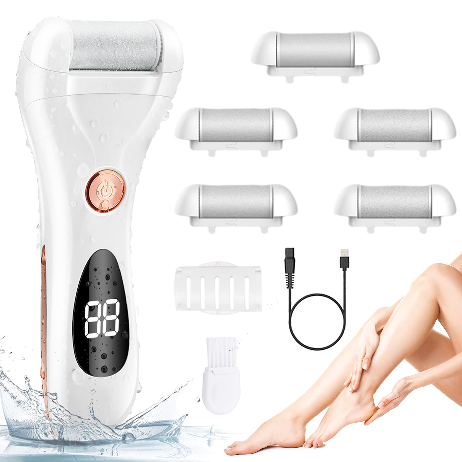 Electric Foot File Pedicure Remover Feet Hard Skin Shaver Rechargeable Waterproof Tools Foot Scrubber Pedicure kit for Cracked Heels and Dead Skin