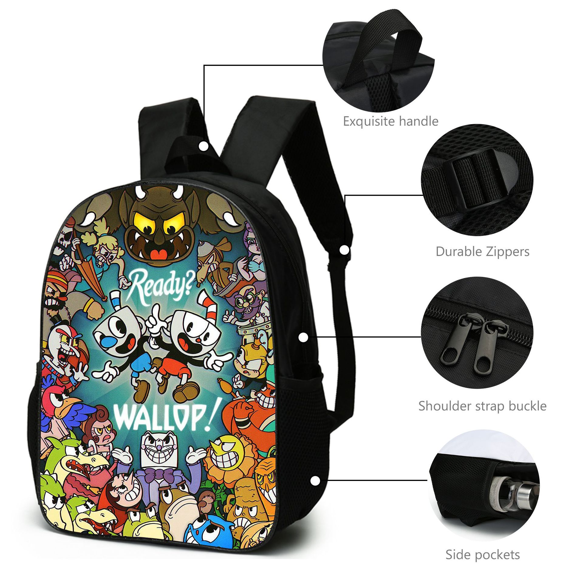 Cuphead Backpack Set 3D Printed Cartoon School Bags Students and Game Fans Teens Birthday Gift