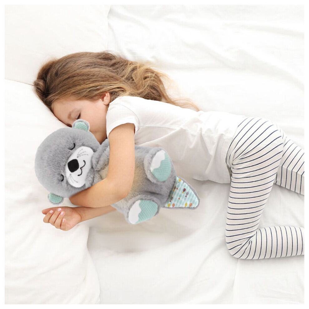 (Grey) With Breathing Movement Soothing Sleeping Otter Toy Musical Stuffed Baby Toy