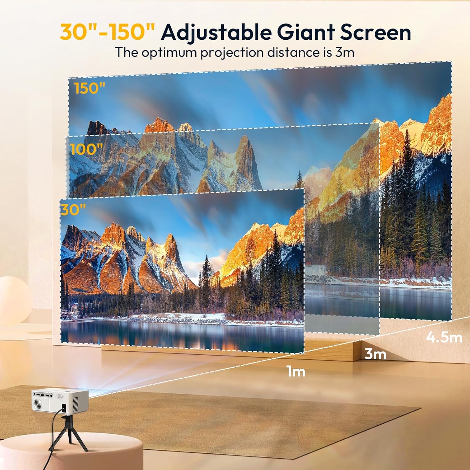 Mini Smart Projector Android 12 Portable HD Projector 14000 Lumen 1080P Supported with WiFi and Bluetooth Electric Focus Keystone Built-in Netflix YouTube APPs Tripod Included