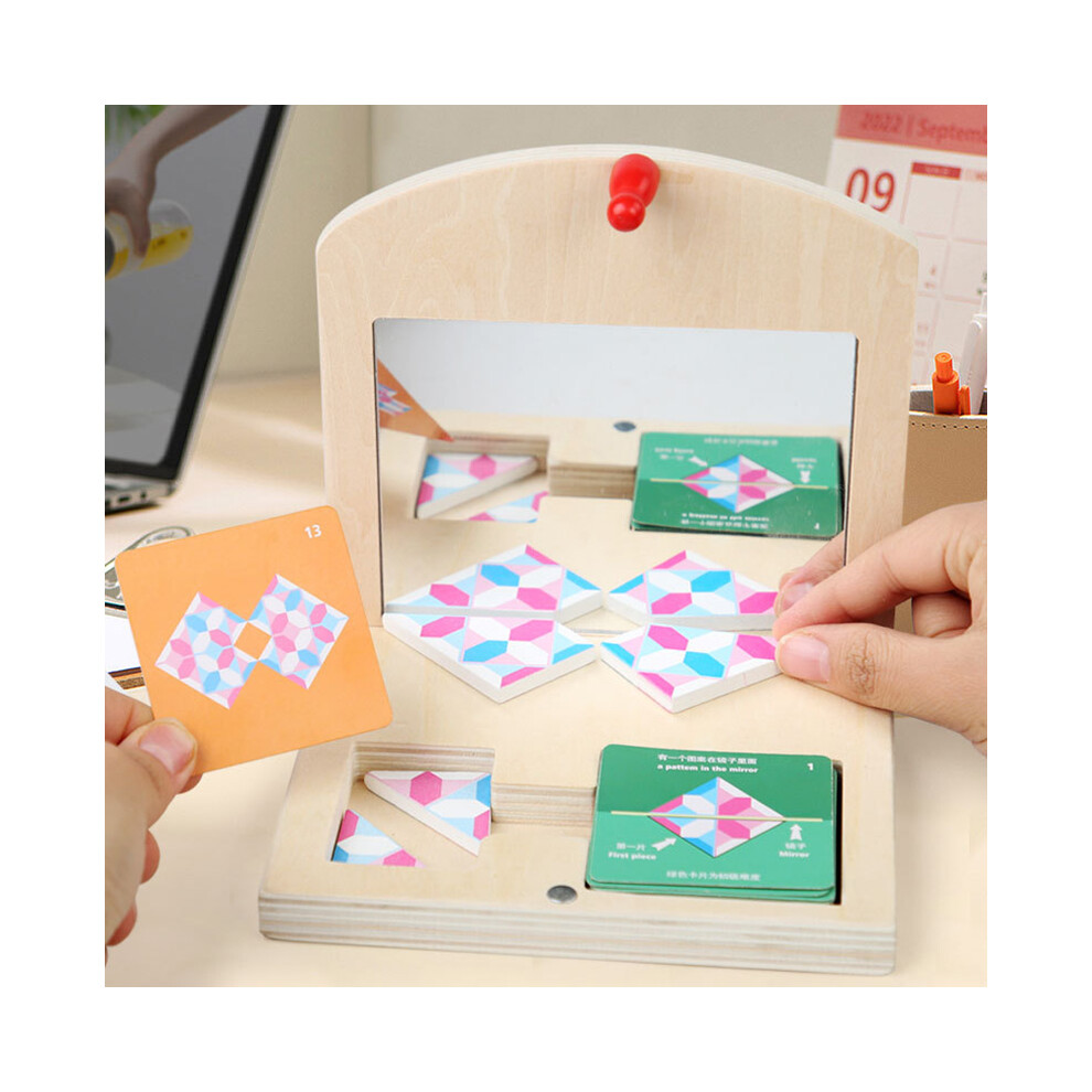 Montessori Wooden Mirror Imaging Logic Thinking Puzzle Game Space Training Brain Game Sensory Building Blocks Educational Toy