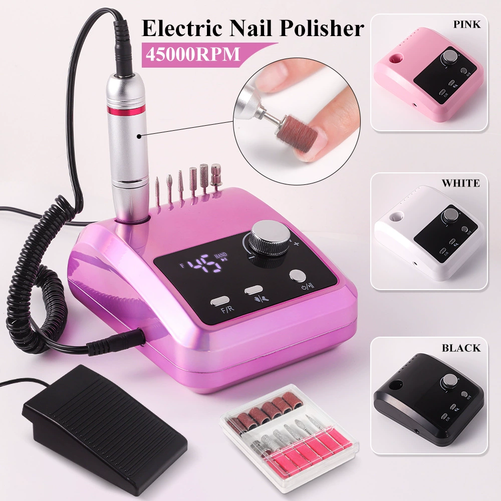 (White) 45000 RPM Electric Nail Drill Machine for Nails Electric File HD Display Metal Manicure Pen Professional nail lathe Sander
