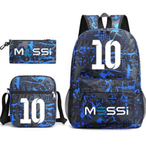 (Black A) 3pcs Sets Messi Backpack New Students Capacity School Bags