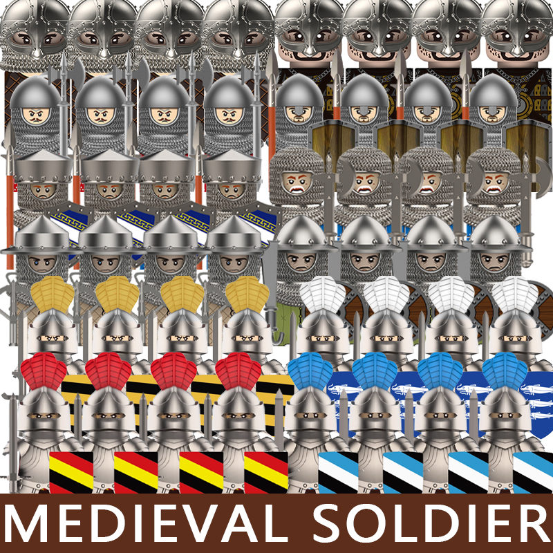(Style E) Kids Toys Medieval Soldier Mini Figures Building Blocks Castle Military Viking Warrior Knight Bricks Christmas Gifts