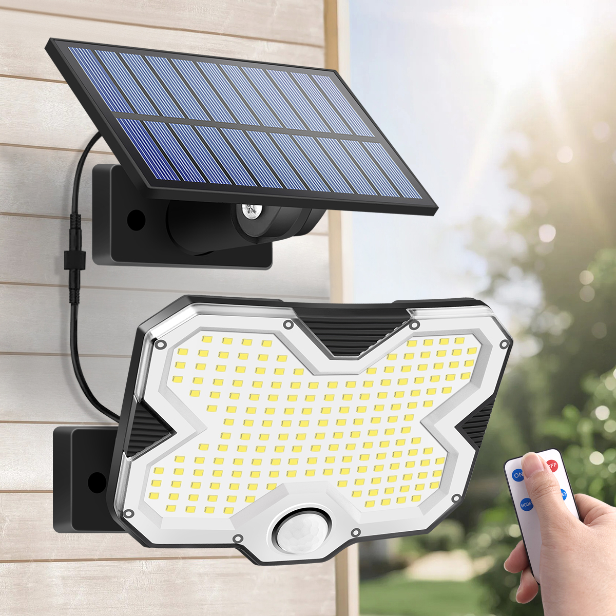 Solar Wall Lamp Solar Light with 180 LEDs Auto On Off Waterproof IP65 Solar Panel Separate Three Lighting Modes for Outdoor
