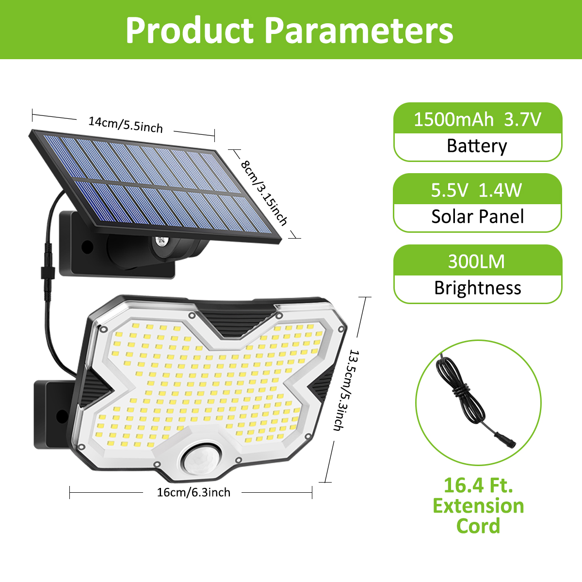 Solar Wall Lamp Solar Light with 180 LEDs Auto On Off Waterproof IP65 Solar Panel Separate Three Lighting Modes for Outdoor