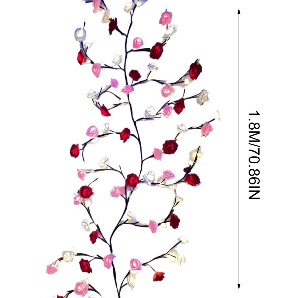 (1.6 meters 72 lights) Flower Lights For Bedroom LED Vine Lamp Cute String Lights For Party Birthday Valentine's Day Home Wedding Bedroom Wall Indoor