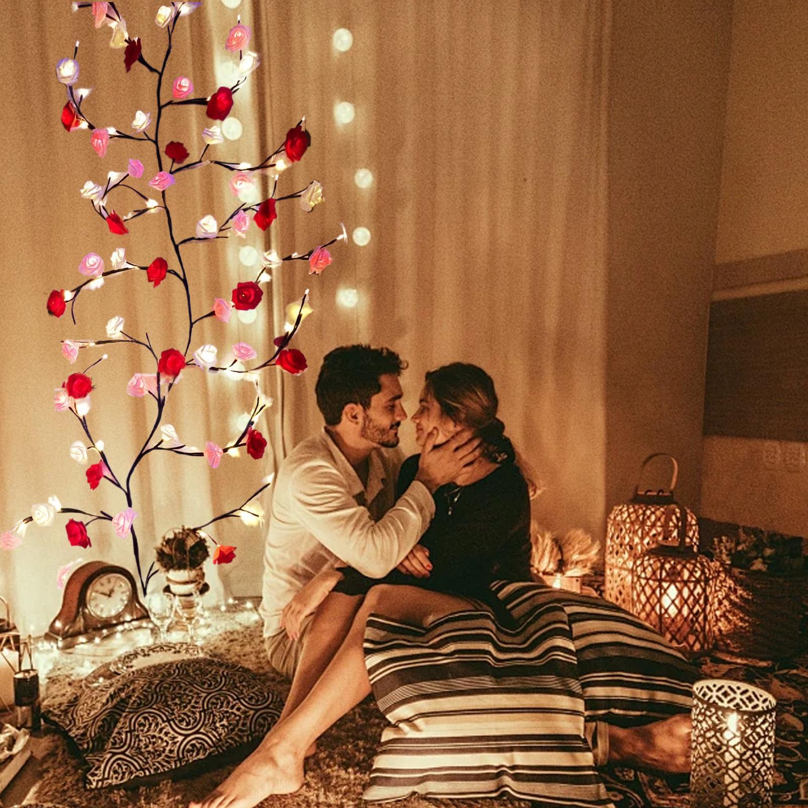 (1.6 meters 72 lights) Flower Lights For Bedroom LED Vine Lamp Cute String Lights For Party Birthday Valentine's Day Home Wedding Bedroom Wall Indoor