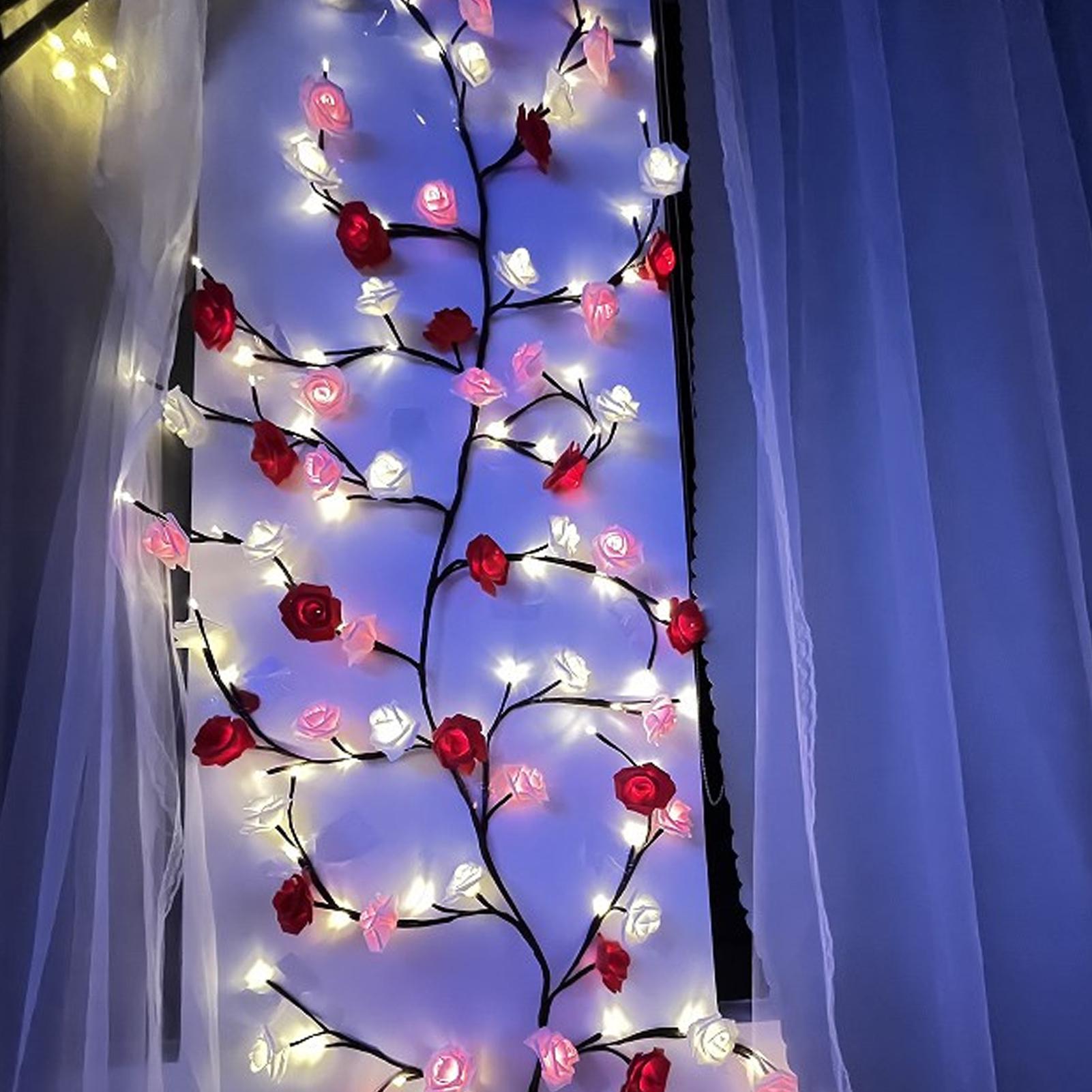 (1.6 meters 72 lights) Flower Lights For Bedroom LED Vine Lamp Cute String Lights For Party Birthday Valentine's Day Home Wedding Bedroom Wall Indoor