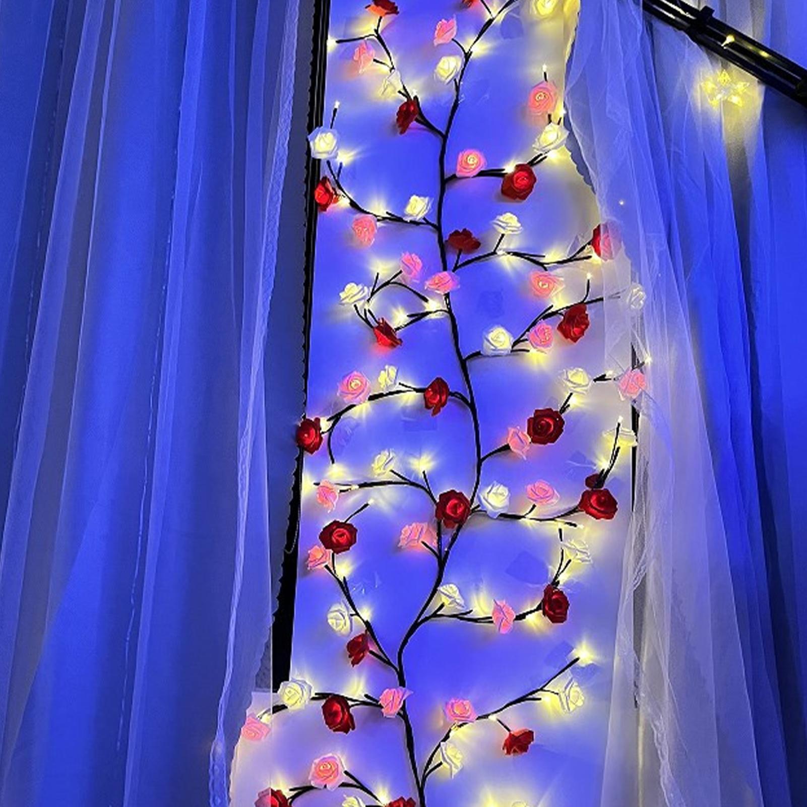 (1.6 meters 72 lights) Flower Lights For Bedroom LED Vine Lamp Cute String Lights For Party Birthday Valentine's Day Home Wedding Bedroom Wall Indoor